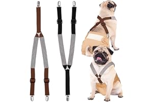 Saintrygo 2 Pcs Dog Suspenders for Diapers Female Male Belly Bands Canine Harness Keep Diaper on Your Pet for Small Medium and Large Dogs(Black, Brown,Large)