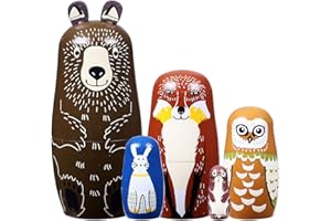 CozyCabin 5 Pcs Russian Nesting Dolls Cute Bear Handmade Wood Stacking Nesting Dolls Russian Matryoshka Dolls for Kids Boys Girls Birthday Holiday Wishing Gift, Brown Bear