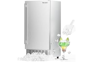 Coolski Under Counter Ice Maker Machine, Stainless Steel Built-in Freestanding Ice Maker for Commercial & Home Use, 80 Lbs/Day, 30 Lbs Storage, Self Cleaning, Thicknesses Adjustable