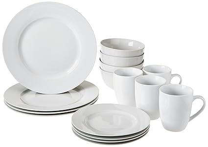 AmazonBasics 16-Piece Dinnerware Set, Round - White