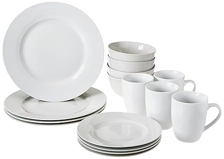 AmazonBasics 16-Piece Dinnerware Set, Round - White