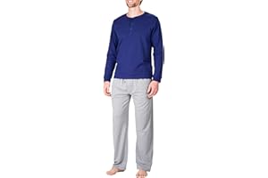 SLEEPHERO Men’s Pajama Set Pajamas For Men 2 Piece PJ Set with Cotton Knit Men Pajama Pants and Long Sleeve Henley T-Shirt