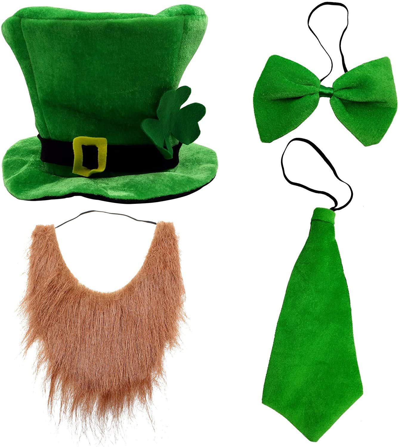 CreepyParty St.Patrick's Day's Leprechaun Green Hat Bow Tie Beard Costume Accessories for Parade Ireland Party