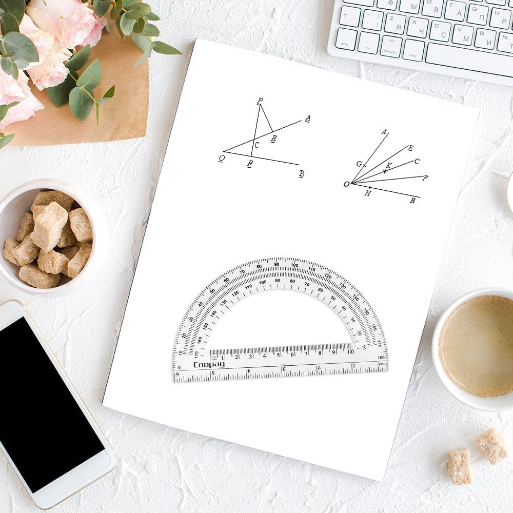 Coopay 24 Pack Plastic Protractors Clear Protractor Student Math Protractor Set 180 Degrees for Angle Measurement, 6 Inches : Office Products