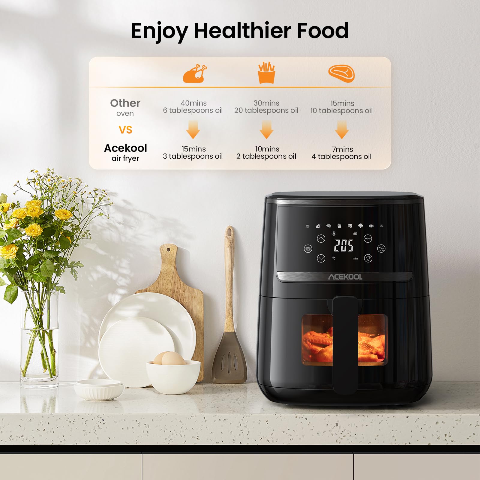 Zstar Air Fryer 5QT with Visualized Window, 6 in 1 Air Fryers Oven with Timer & Temperature Control, 85% Oil less, Low Noise Airfryers with Dishwasher Safe Basket