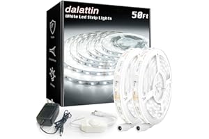 dalattin White LED Strip Lights 50ft Dimmable Bright 24V Led Light Strip 6500K Daylight White 900 LEDs Lights for Bedroom, Mirror, Kitchen, Strong Adhesive（2 Rolls of 25ft）