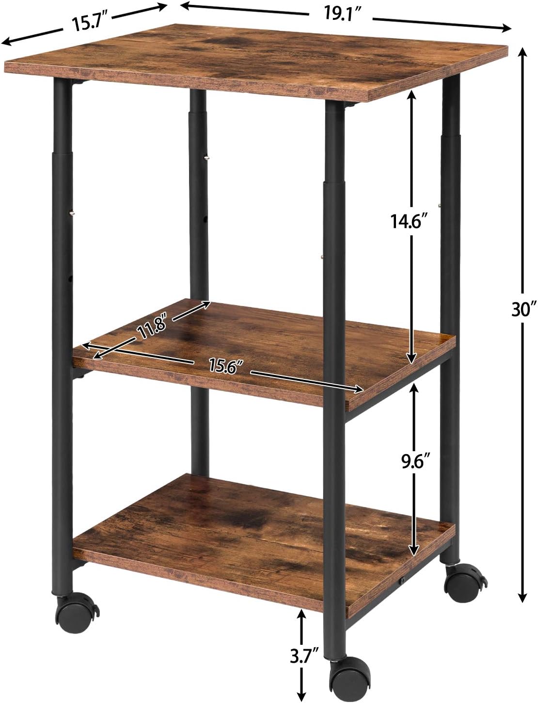 HOOBRO Mobile Printer Stand, 3-Tier Printer Cart with Storage Shelf, Height Adjustable Machine Cart on Wheels, Projector Cart, Industrial Style in Office, Home Office, Rustic Brown BF03PS01: Electronics