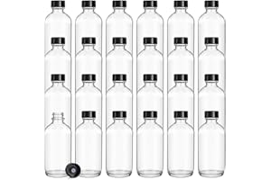 Bekith 24 Pack Clear Boston Round with Black Poly Cone Cap, 4 oz Clear Glass Bottles Sample Bottles for Juice, Ginger Shots, Oils, Whiskey, Liquids