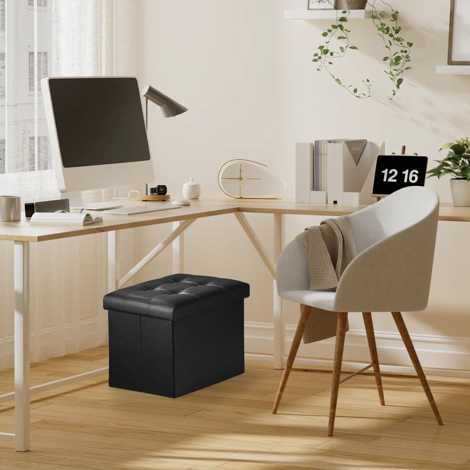 Bsketa Storage Ottoman, Folding Foot Stool with Thicker Foam Padded Seat Small Leather Storage Ottoman Bench Foot Rest for Living Room Foldable Coffee Table 17x13x13in,Black - Image 7