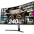 SANSUI 32 Inch Curved 240Hz Gaming Monitor, High Refresh Rate FHD 1080P ...