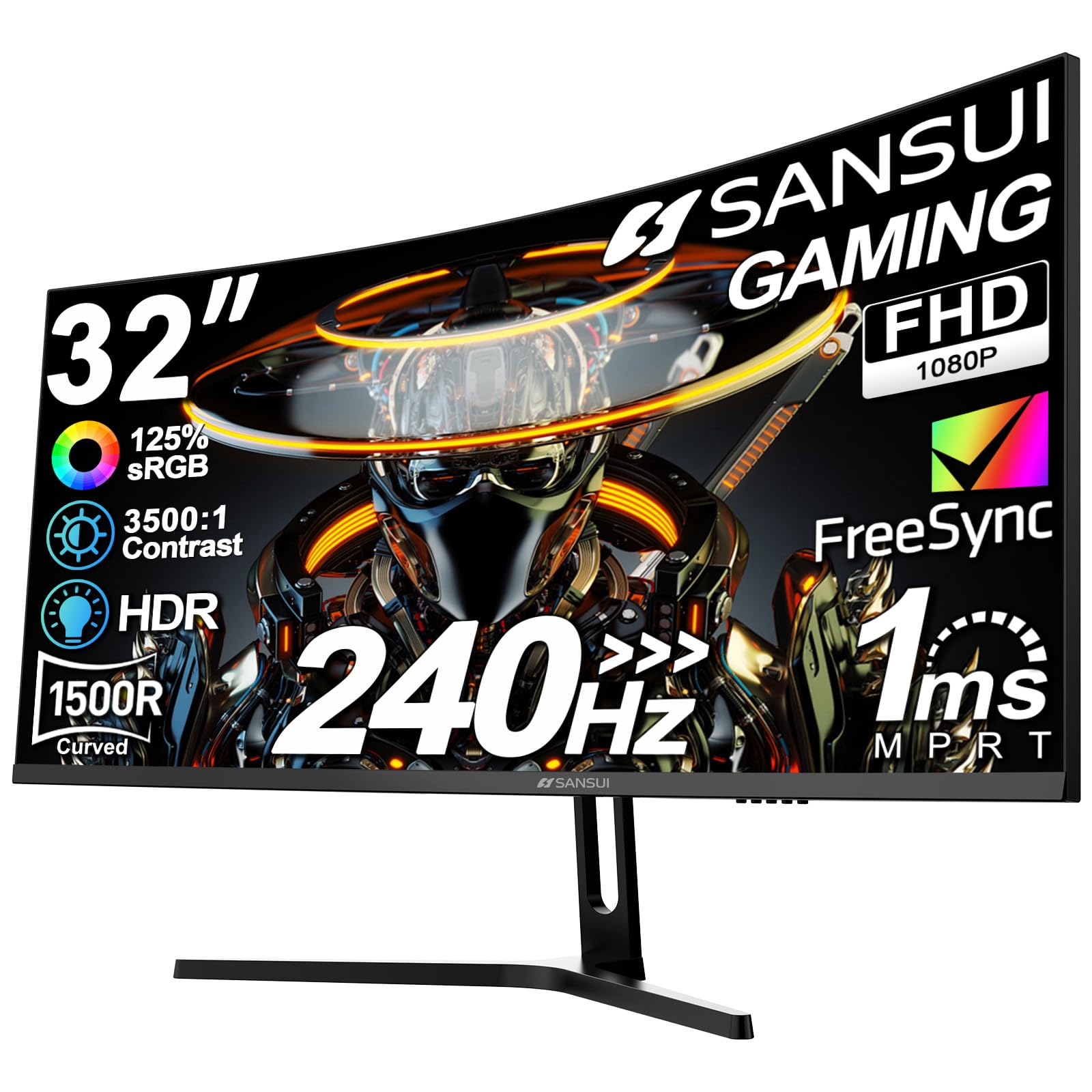 Photo 1 of **smashed screen**SANSUI 32 Inch Curved 240Hz Gaming Monitor High Refresh Rate, FHD 1080P Gaming PC Monitor HDMI DP1.4, Curved 1500R, 1Ms MPRT, HDR,Metal Stand,VESA Compatible (ES-G32C3F DP Cable Incl.)