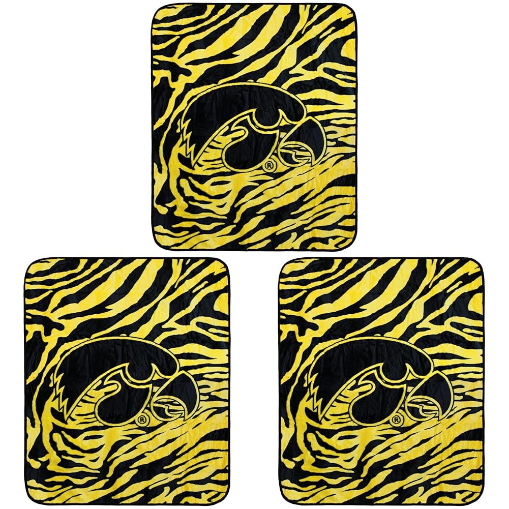 College Covers Iowa Hawkeyes Raschel Throw Blanket, 60 in by 50 in (Pack of 3) Image