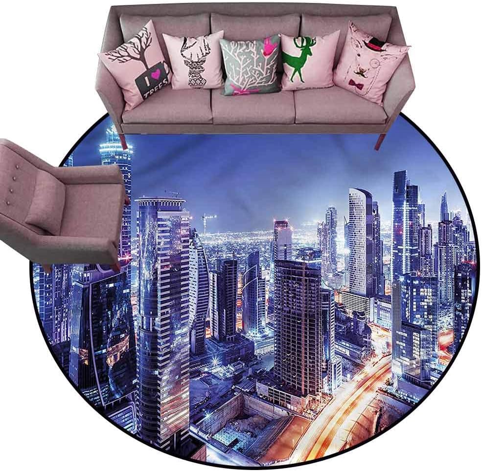 Anti-Skid Area Rug City,Dubai Downtown Modern UAE Diameter 72" Round Floor mats