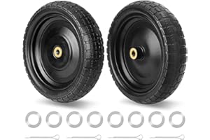 PANDEELS 13" Solid Flat Free Tire and Wheel with 5/8" Axle Bore Hole and 2.1" Offset Hub, 3.15" Wide Tire Replacement for Hand Trucks, Wheelbarrow, Garden Cart and Trolleys, 2 Pack