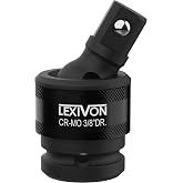 LEXIVON Impact Universal Joint Swivel Socket Adapter, Cr-Mo, 3/8 Inch Drive | Meets and Exceeds ANSI Torque Standards, Enclosed Pin Joint, 360&deg; Rotation, 30&deg; Angle, Radius Corner, Ball Detent (LX-UJ38)