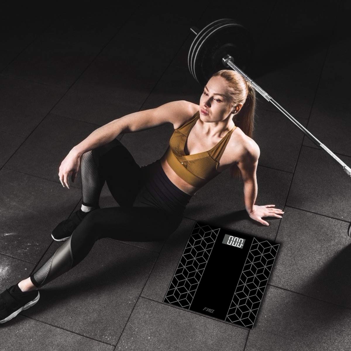 Digital Body Weight Bathroom Scale, FXQ High Precision Sensor Digital Bathroom Scale with Large Blue LCD Backlight Display, 8MM Shatter-Resistant Tempered Glass and Body Measuring Tape, Black