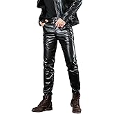 Idopy Men`s Black Slim Fit Soft PU Faux Leather Biker Pants