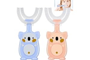 Chenkaiyang 2 Pcs Kids U-Shaped Toothbrush, Manual Toddler Toothbrush with Silicone Bristles All-Around Cleaning Toothbrush O