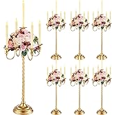 Tanlade 6 Pack Valentine Gold Candelabra Table Centerpieces Tall Candelabra Wedding Metal Candle Holder 5 Arm Taper Candlestick Floral Flower Floor Candle Stand for Church Easter Dining Holiday Party