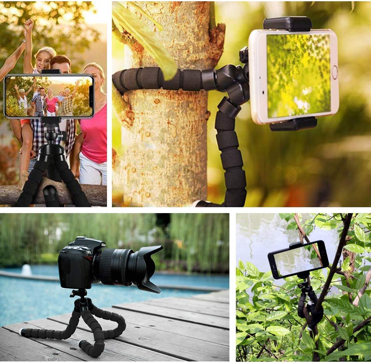 Phone Tripod, Camera Flexible Tripod with Bluetooth Remote and Universal Clip, 360° Adjustable Mini Travel Tripod Portable Camera Stand Holder for iPhone Android GoPro Selfie SLR Sports Camera : Camera & Photo