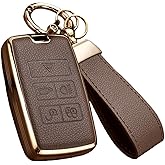 Axtrulix Key Fob Cover for Range Rover with Key Chain, Upper Leather + Soft TPU Key Cover Case Shell for Jaguar XE XJ XF, Land Rover Sport Velar Evoque Defender Discovery (Brown)