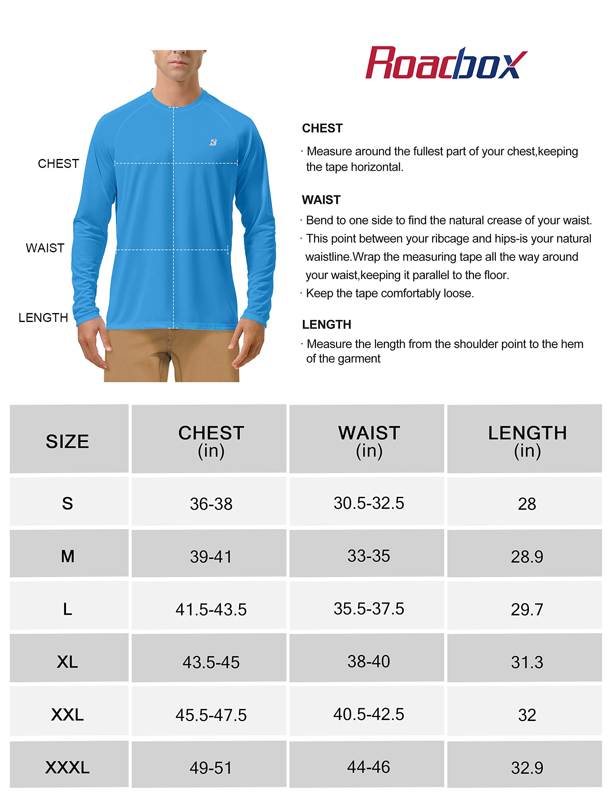 Roadbox Mens UPF 50+ UV Sun Protection Shirts Outdoor Long Sleeve SPF Rash Guard for Fishing Hiking Swimming Running