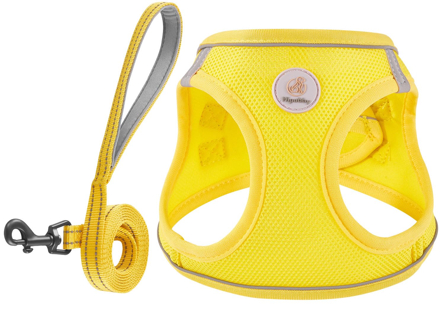 Photo 1 of Hipubby Dog Harness and Leash Set, No Pull Soft Mesh Puppy Harness for Small Medium Dogs, Cats - Step in Reflective Breathable Lightweight Vest Harness for Walking, Training - Yellow, L