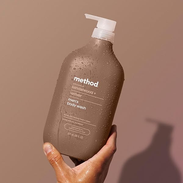 METHOD MEN BODY WASH, SANDALWOOD AND VETIVER, PARABEN AND PHTHALATE FREE, QUICK-LATHERING CLEANSERS, CRUELTY FREE, 28 OZ