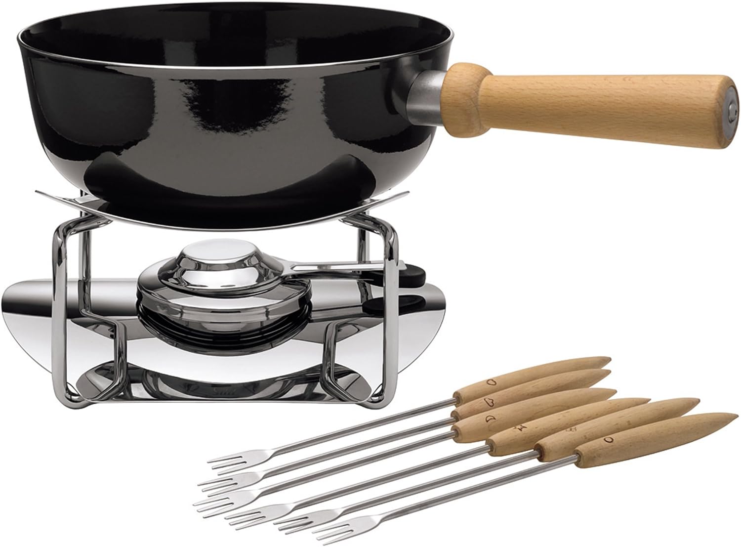 Silit Käsefondue-Set 9-teilig Fondue für 6 Personen, Silargan Funktionskeramik, induktionsgeeignet, spülmaschinengeeignet, Kasserolle Rechaud Brenner Fonduegabeln