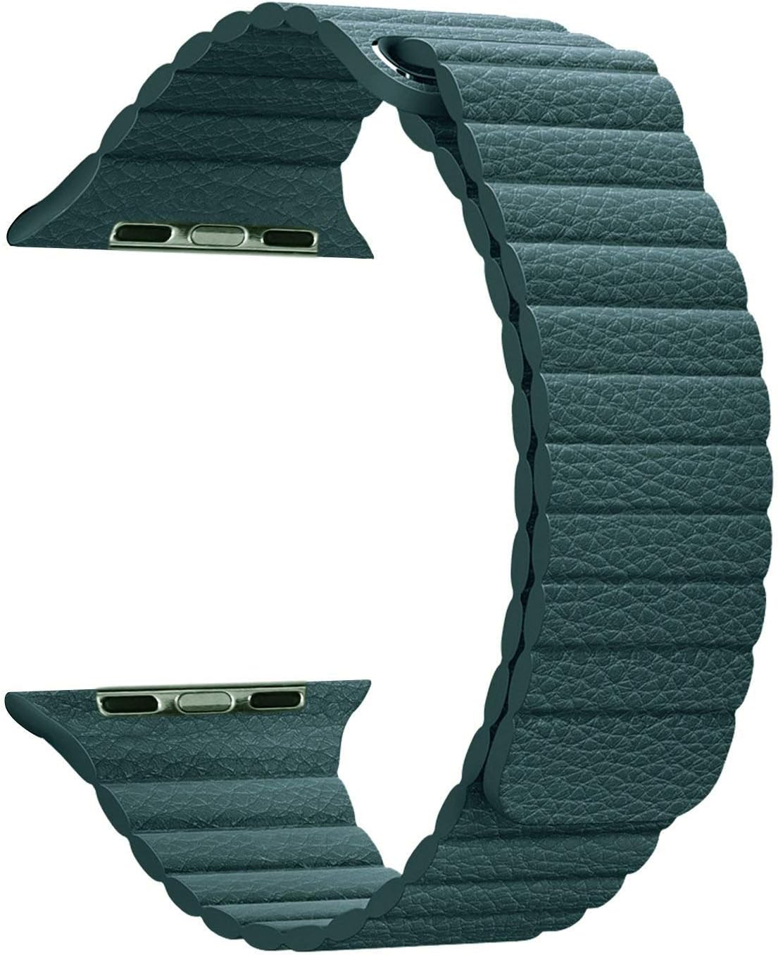 MaKer Leather Loop Band with Magnetic Closure Compatible with Apple Watch Series 5/4/3/2/1-L/M (44mm/42mm,Forest Green)