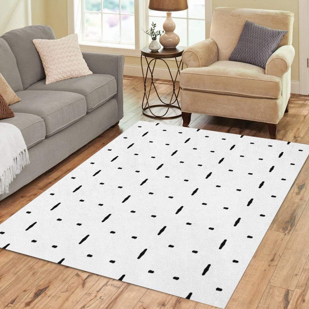 Pinbeam Area Rug Black Mini Figures on Dashes and Dots Ethnic Home Decor Floor Rug 3' x 5' Carpet