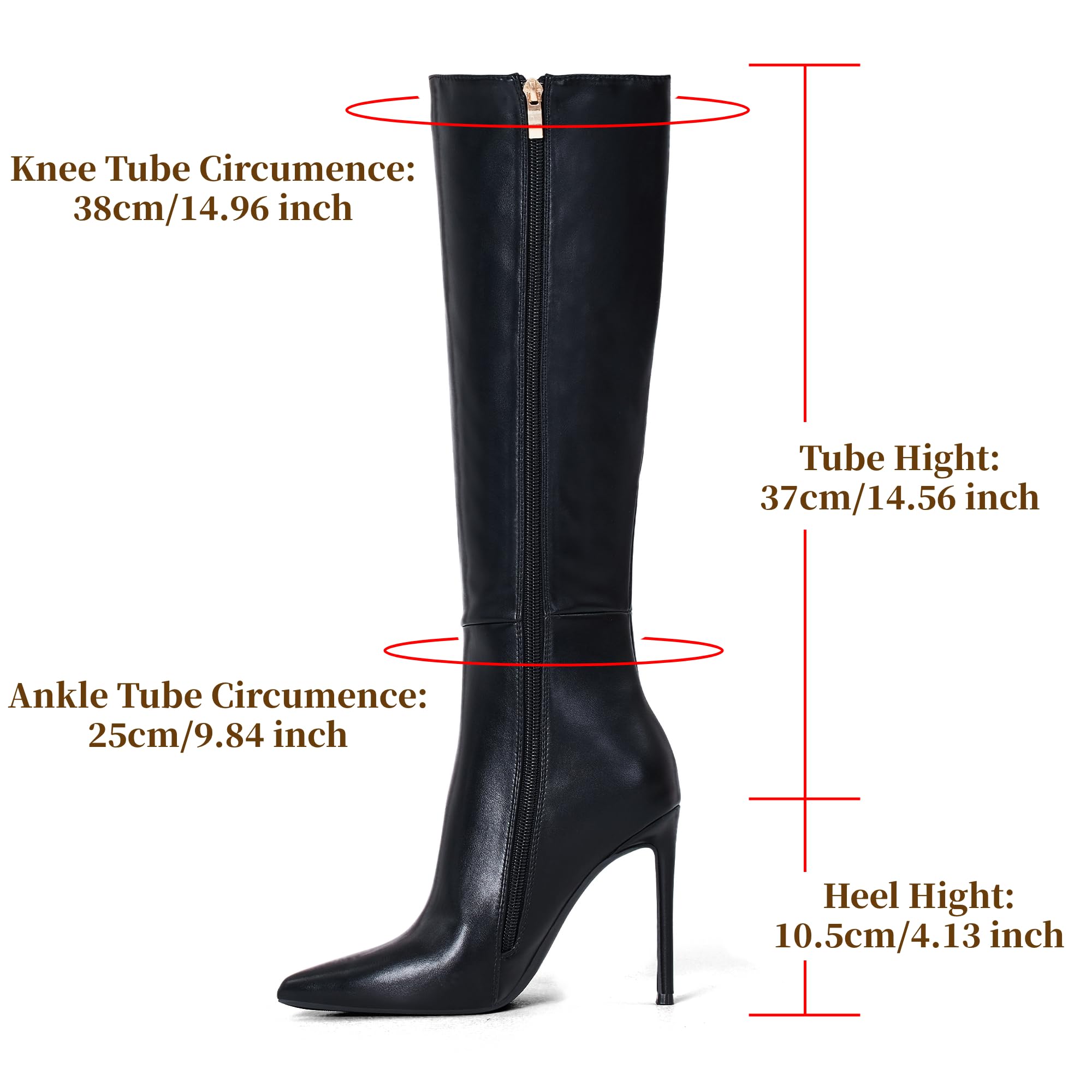 Elisabet Tang 4 inch Women's Knee High Long Boots, Stiletto Tall Pointed Toe Heeled Boot Leather Suede Comfortable Sexy