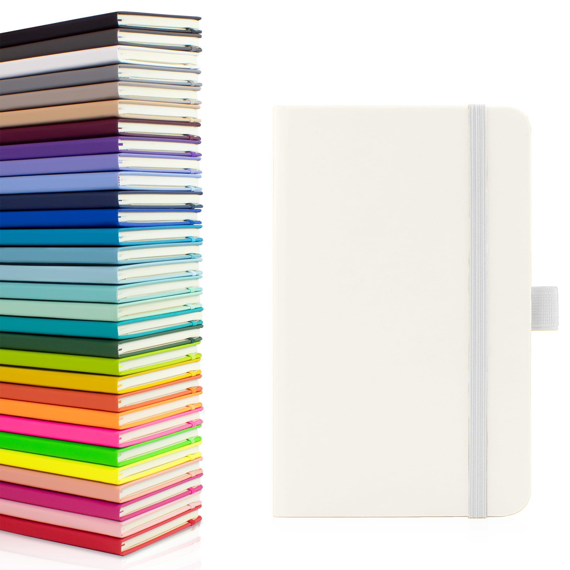 Notes London Eco A6 Notebook with Lined Pages, Pen Loop, Ribbon, Date Marks and Paper Pocket, Pocket Hardback Journal, Note, sustainably sourced paper (White)