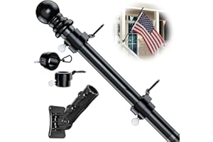 RUFLA Flag Pole for Kit, 5ft Tangle Free Porch Metal Aluminum Flagpole with Upgraded Bracket for 3x5 American Flag, Black Adjustable Outdoor Flag Poles for Porch, Outside, Truck,Yard, Garden