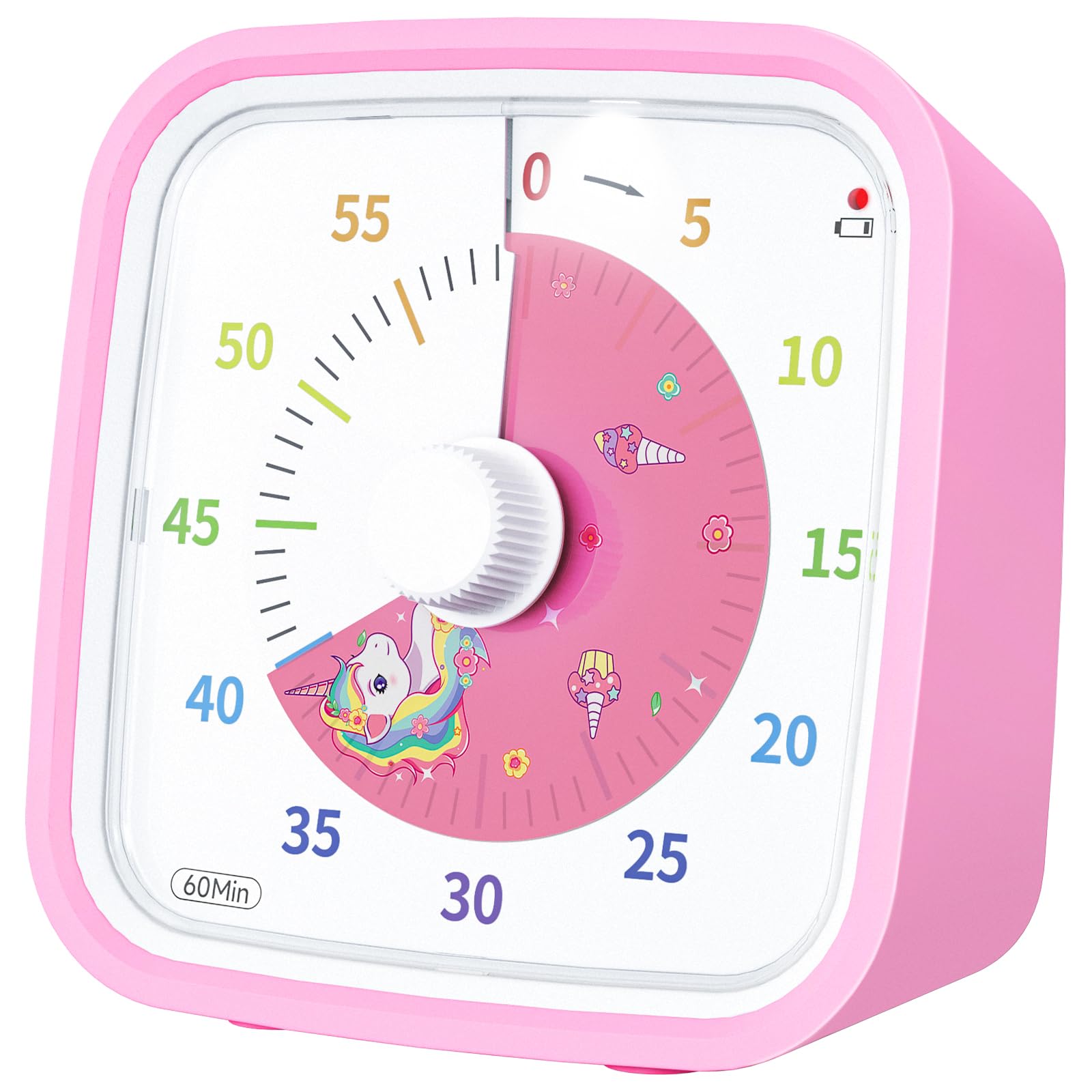 Yunbaoit Unicorn Disk Visual Timer with Protective Case, 60 Minute Countdown Timer for Kids and Adults, Silent Time Management Tool(Pink Unicorn)