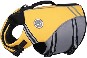 VIVAGLORY Sports Style Dog Life Jacket with Adjustable & Durable, Extra Flotation Swim Life Vest with Secure Fastening System for Small Dogs, Yellow
