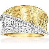 Ross-Simons 0.10 ct. t.w. Diamond Striped Ring in Sterling Silver and 18kt Gold Over Sterling