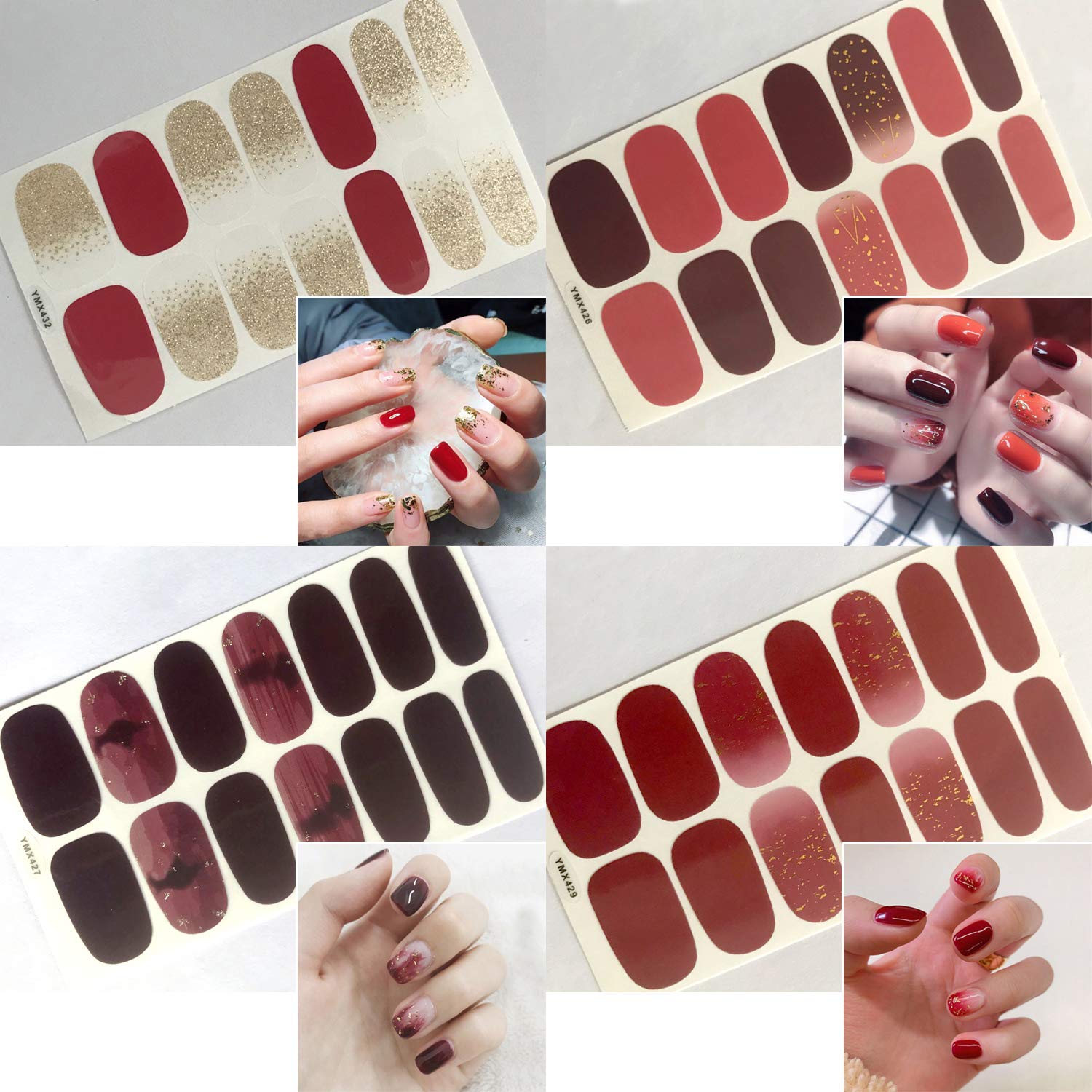 WOKOTO 20 Sheets Full Nail Wraps Nail Polish Stickers Strips Set with 1Pc Nail File Gradient Adhesive Nail Decals Design Manicure Tips Color Strips - Image 7