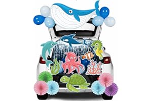 JOYIN Trunk Or Treat Car Decorations Kit for SUV Halloween Decorations Outdoor Ocean Sea Animals Shark Seaweed Turtle Octopus Whale Dolphin, Stickers Decor with Balloons for Door Archway Entryway