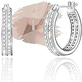 Sterling Silver Huggie Hoop Cubic Zirconia Earrings White Gold Hypoallergenic Cartilage Fashion Double Row CZ Jewelry Dainty Charms Birthday Gift for Women