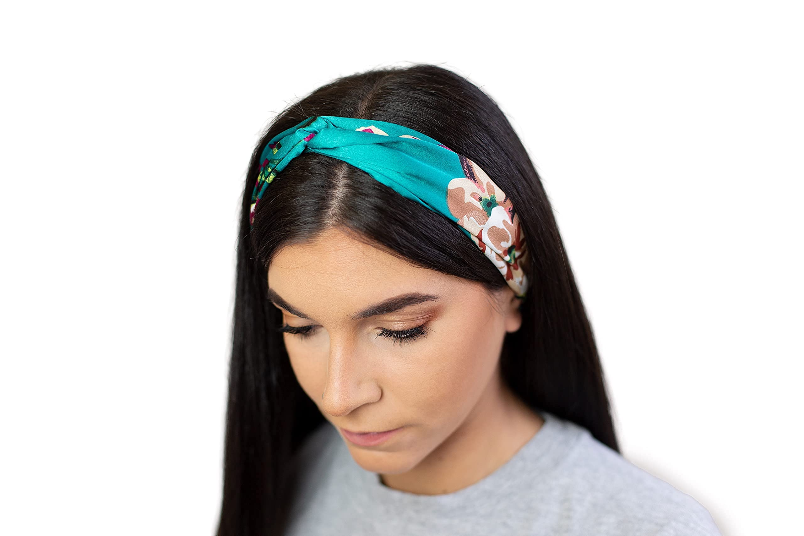 Habac Studio Hair Ties Satin Silk Headbands Hair Accessories for Women Twisted Knot Bandana Flower Floral Turban Retro Hairbands UK Seller (Blue) (Blue)