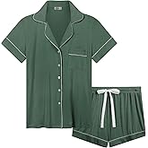 Cherrydew Women Bamboo Viscose Super Soft Comfy Summer Cooling Short Sleeve Button Down Pajama Shorts Set S-XXL