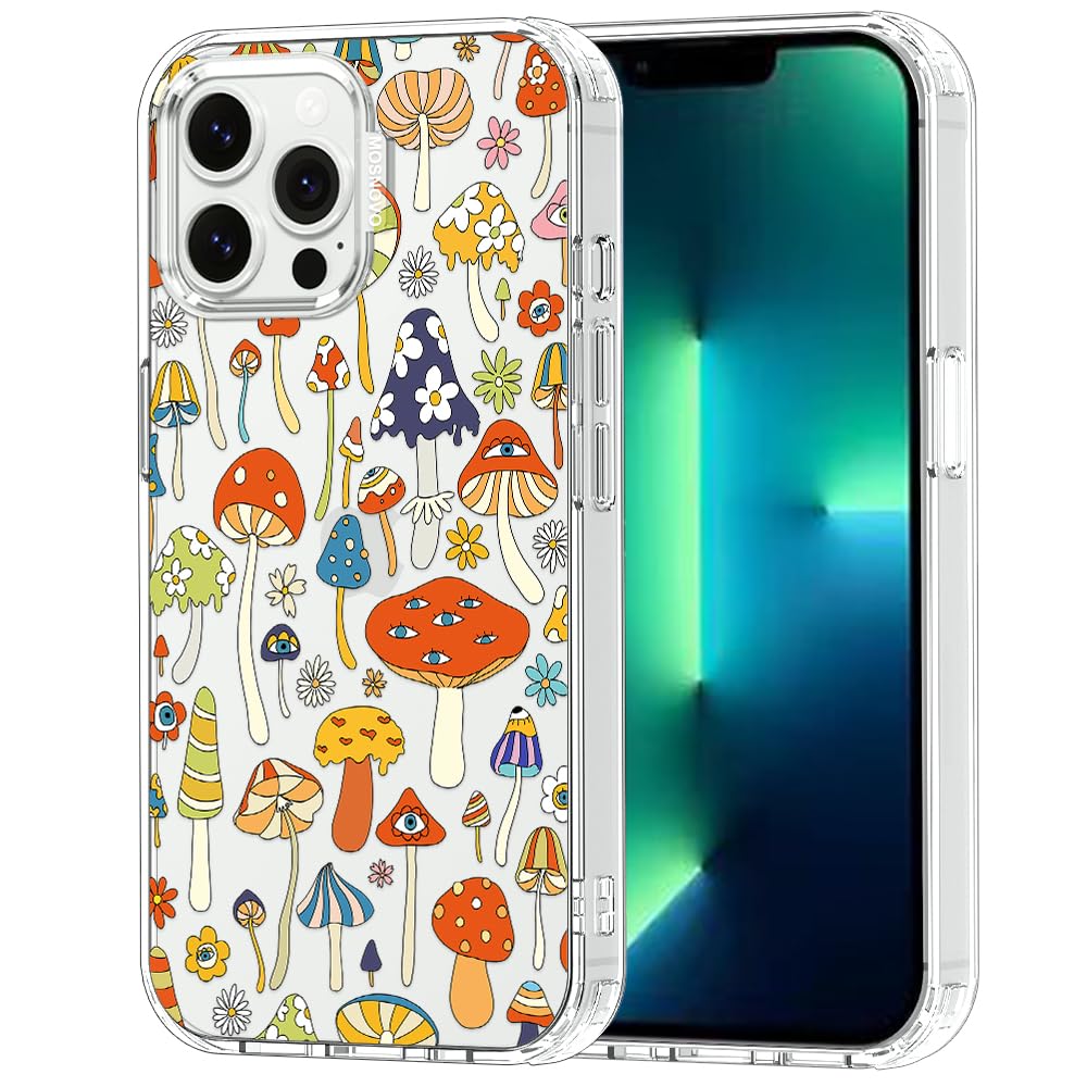 MOSNOVO Case for iPhone 13 Pro Max, [Buffertech 6.6ft Military-Grade Drop Protection] [Anti Peel Off Tech] Clear TPU Bumper Phone Case Cover Design - Mushroom Art — image 1
