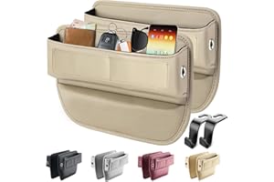 KUKEO Car Seat Gap Filler Organizer, Car Seat Organizer Front Seat and Seat Gap Organizer, Car Seat Organizer Adjustable Car Accessories for Phones, Glasses, Keys, Cards (Beige, 2 Pack)