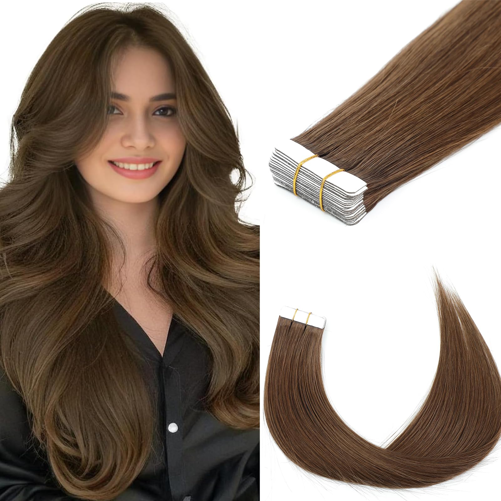 18 Inch 4# Dark Brown Tape in Hair Extensions Human Hair Seamless Skin Weft Remy Hair Extensions Invisible Straight Tape in HairExtension Human Hair 20pcs — image 1