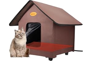 HXPLN Heated Cat Houses for Outdoor Cats - Elevated Weatherproof Insulated Heated Outdoor Cat House for Winter - Feral Cat Shelter for Outside Cats - Outdoor Heated Cat House (Brown)