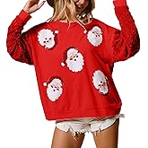 NUFIWI Women Christmas Sequin Graphic Sweatshirts Cute Xmas Santa Oversized Pullovers Funny Holiday Sparkly Tops