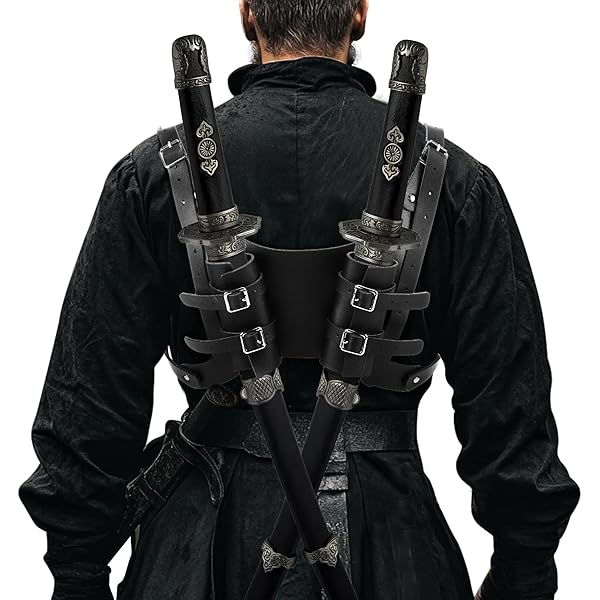 Double Sword Frog Waist Holster - Adjustable Medieval & Japanese Style Brown Belt Mount For Cosplay