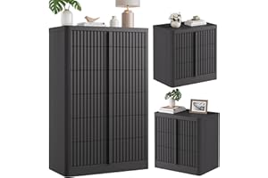 Harpaq Fluted Dresser and Nightstand 3-Piece Bedroom Set, 49" Tall 6-Drawer Dresser and 2 of 3-Drawer Nightstands with Charging Station, Curved Profile Design, Modern Bedroom Dressers Sets, Black