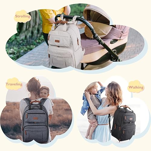 mommore Diaper Bag Backpack, Large Diaper Bag Expandable for Kids/Twins,  Durable Baby Bag with Changing Pad,